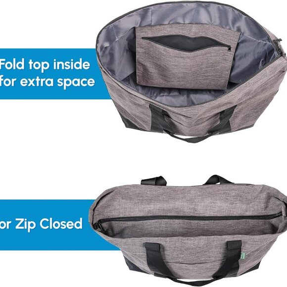 Large Tote Bag Women Men Canvas Polyester Zipper Organizer Work Travel - Picture 3 of 7